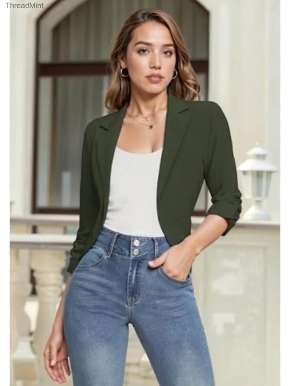 Hybrid & Company Women's High Low Blazer - Rayon Nylon Spandex, Open Front,